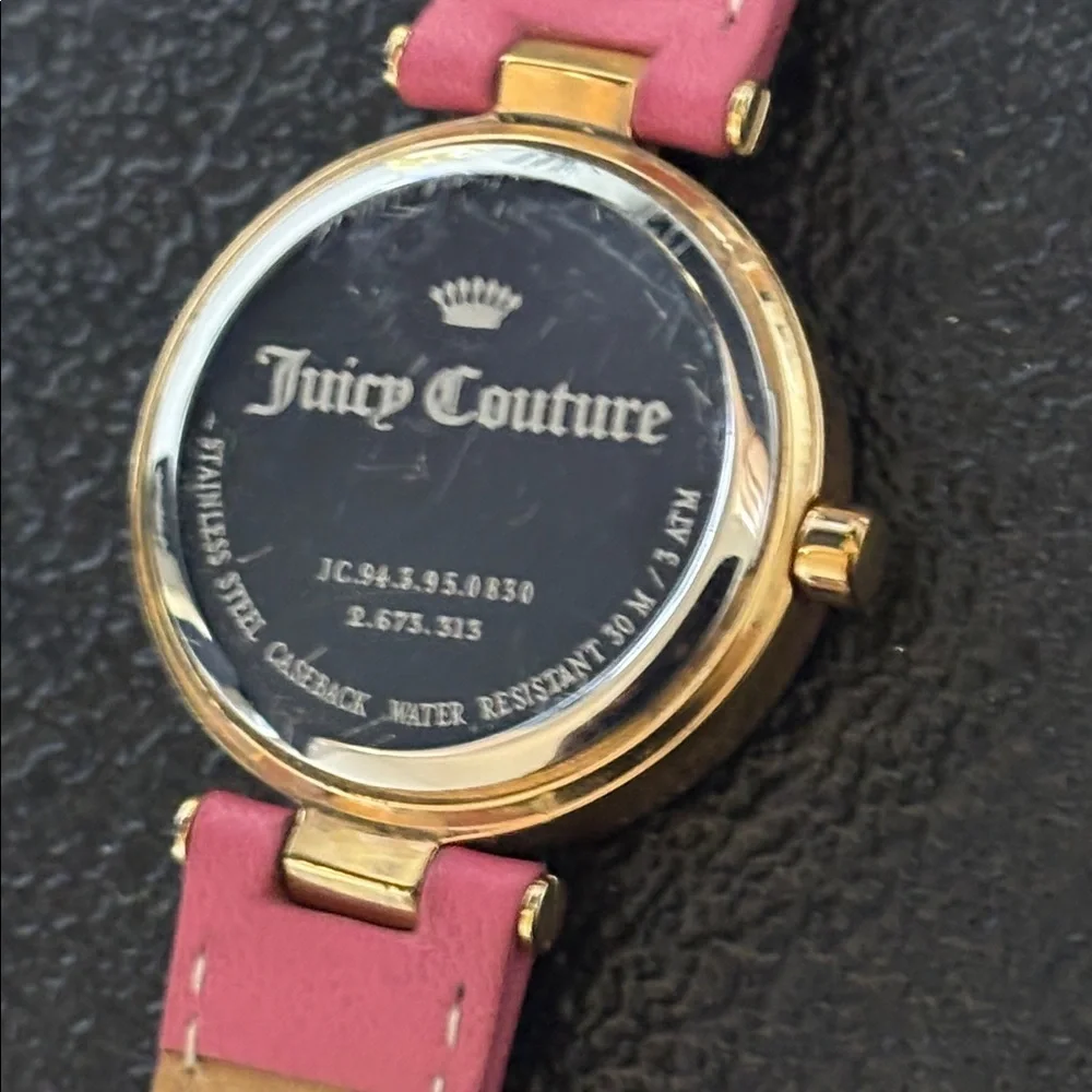 Juicy Couture Gold Watch Pink Leather Strap Working